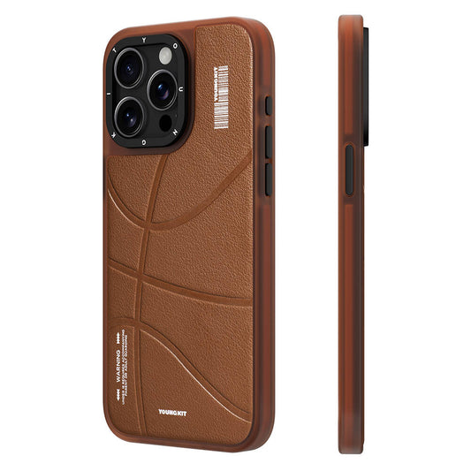 Apple iPhone 15 Pro Max Kılıf M-safe Şarj Özellikli Youngkit Backboard Serisi Leather Kapak Kahverengi