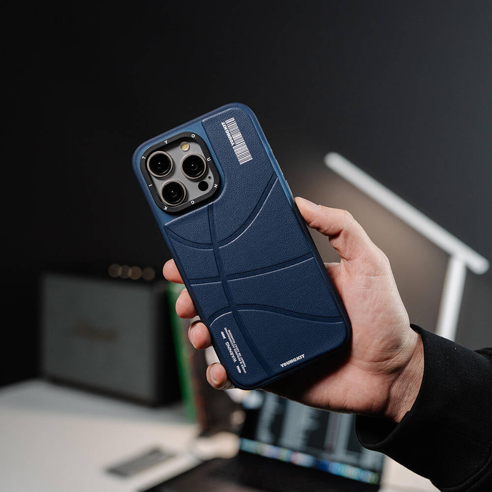 Apple iPhone 15 Pro Max Kılıf M-safe Şarj Özellikli Youngkit Backboard Serisi Leather Kapak Mavi