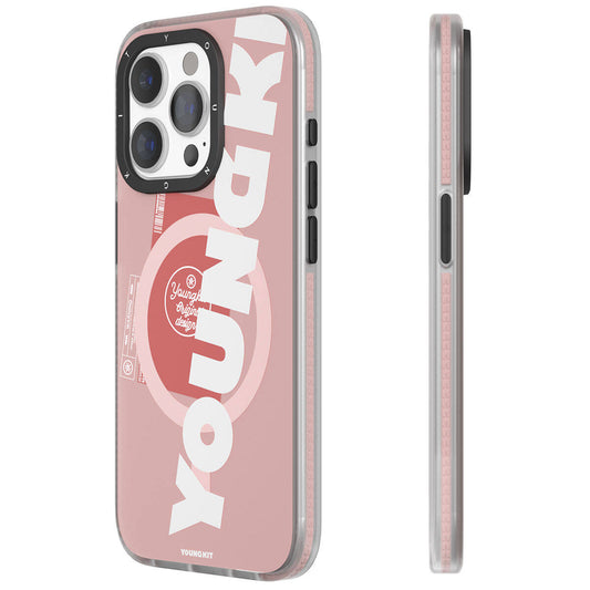 Apple iPhone 15 Pro Max Kılıf M-safe Şarj Özellikli Youngkit Binfen Serisi Yazı Temalı Kapak Pembe