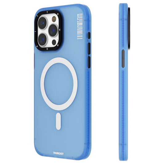 Apple iPhone 15 Pro Max Kılıf M-safe Şarj Özellikli Youngkit Colored Sand Serisi Kapak Mavi