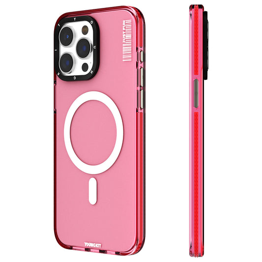 Apple iPhone 15 Pro Max Kılıf M-safe Şarj Özellikli YoungKit Crystal Color Serisi Kapak Pembe