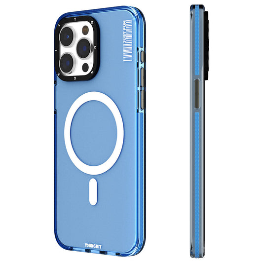 Apple iPhone 15 Pro Max Kılıf M-safe Şarj Özellikli YoungKit Crystal Color Serisi Kapak Mavi