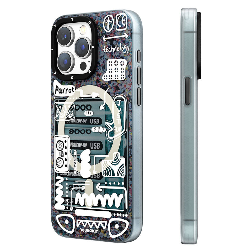 Apple iPhone 15 Pro Max Kılıf M-safe Şarj Özellikli Youngkit Dark Matter Serisi Kapak Siyah