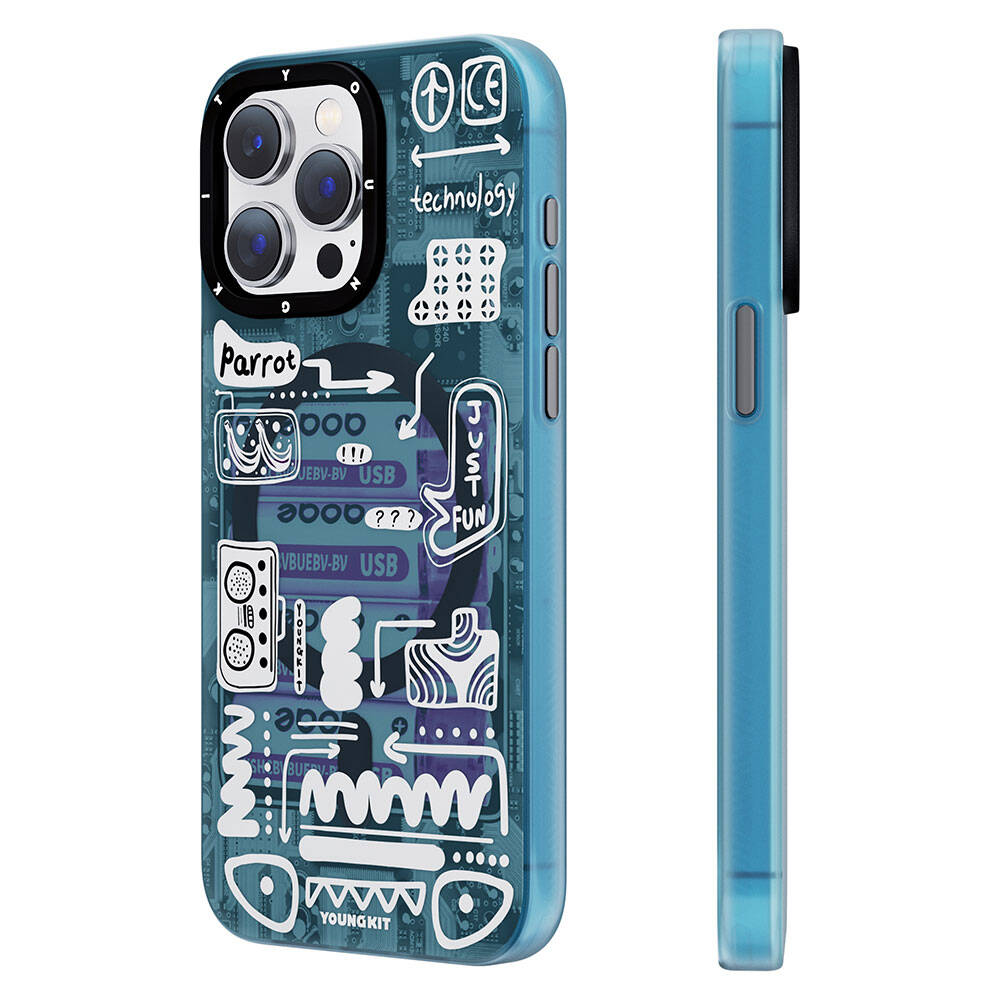 Apple iPhone 15 Pro Max Kılıf M-safe Şarj Özellikli Youngkit Dark Matter Serisi Kapak Turkuaz