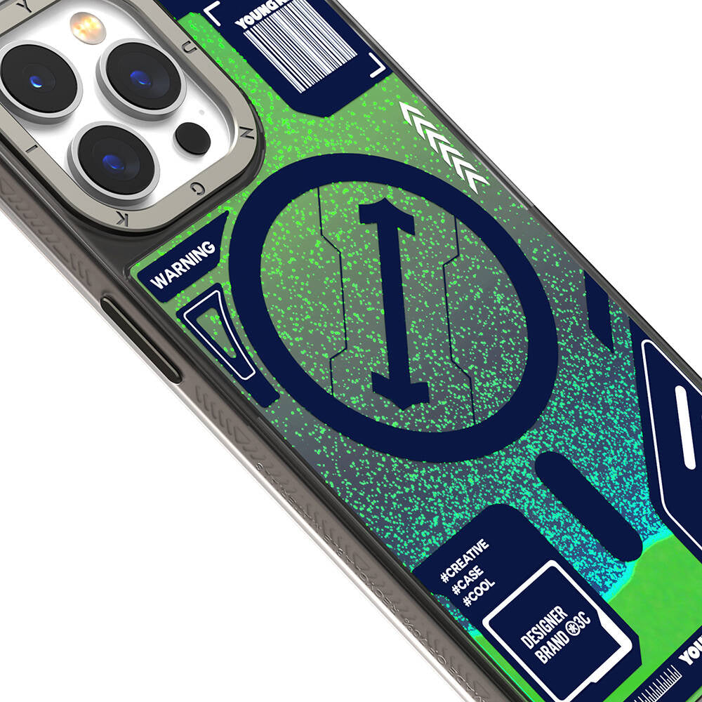 Apple iPhone 15 Pro Max Kılıf M-safe Şarj Özellikli YoungKit Galaxy Serisi Kapak Yeşil