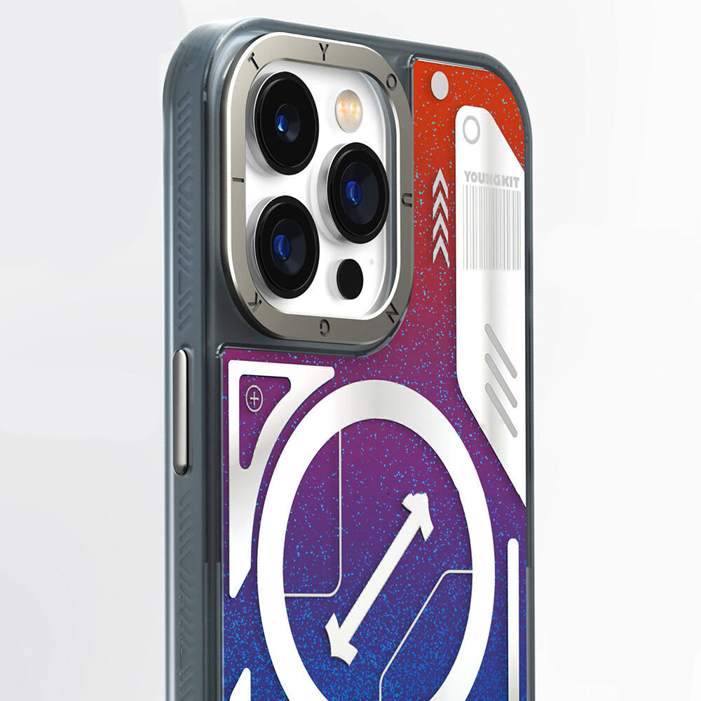 Apple iPhone 15 Pro Max Kılıf M-safe Şarj Özellikli YoungKit Galaxy Serisi Kapak Turuncu
