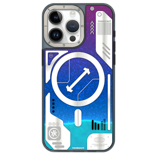 Apple iPhone 15 Pro Max Kılıf M-safe Şarj Özellikli YoungKit Galaxy Serisi Kapak Mavi