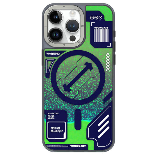 Apple iPhone 15 Pro Max Kılıf M-safe Şarj Özellikli YoungKit Galaxy Serisi Kapak Yeşil