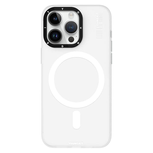 Apple iPhone 15 Pro Max Kılıf M-safe Şarj Özellikli Youngkit Hidden Sand Serisi Kapak Beyaz