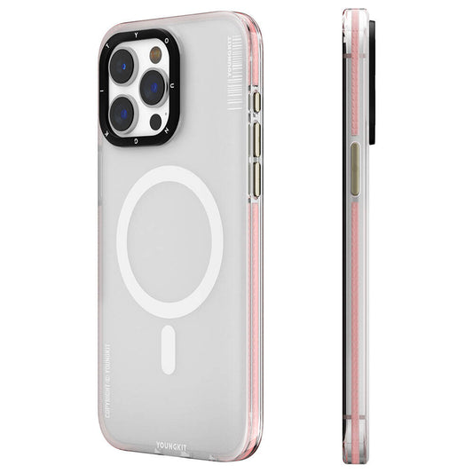 Apple iPhone 15 Pro Max Kılıf M-safe Şarj Özellikli Youngkit Jiansha Serisi Kapak Pembe