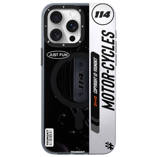 Apple iPhone 15 Pro Max Kılıf M-safe Şarj Özellikli Youngkit Motorcycle Legend Serisi Kapak Siyah