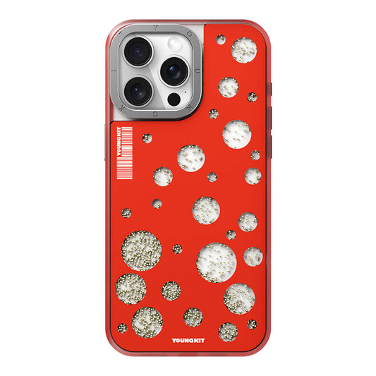 Apple iPhone 15 Pro Max Kılıf M-safe Şarj Özellikli Youngkit Quicksand Beads Serisi Kapak Kırmızı