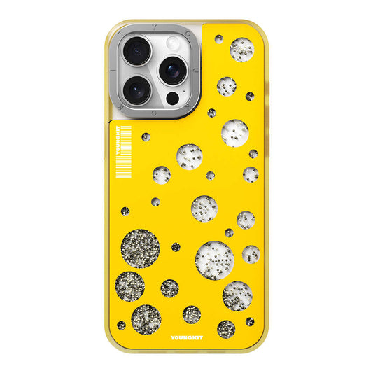 Apple iPhone 15 Pro Max Kılıf M-safe Şarj Özellikli Youngkit Quicksand Beads Serisi Kapak Sarı