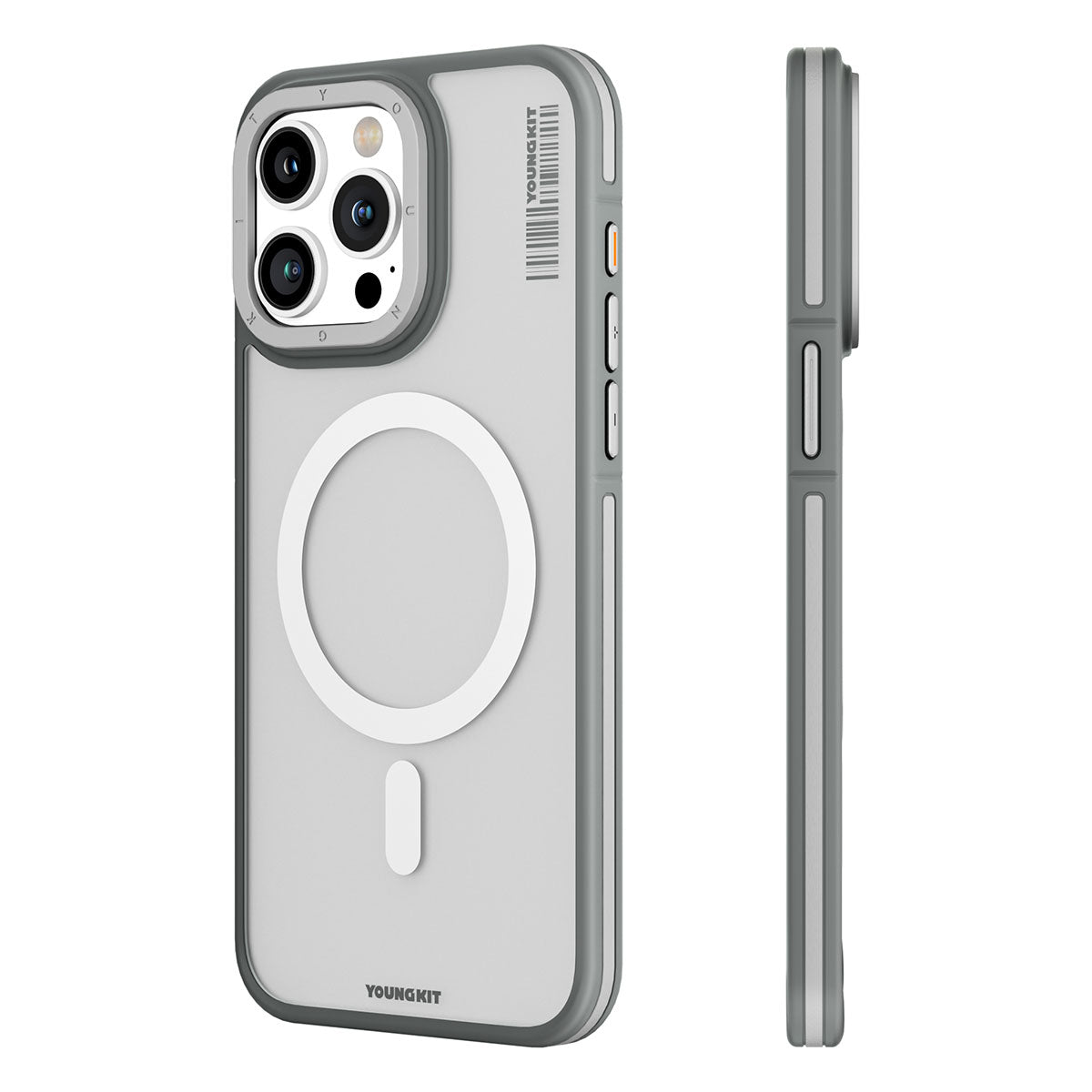 Apple iPhone 15 Pro Max Kılıf M-safe Şarj Özellikli Youngkit Rock Sand Serisi Kapak Gri