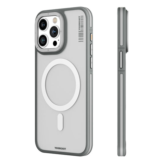 Apple iPhone 15 Pro Max Kılıf M-safe Şarj Özellikli Youngkit Rock Sand Serisi Kapak Gri