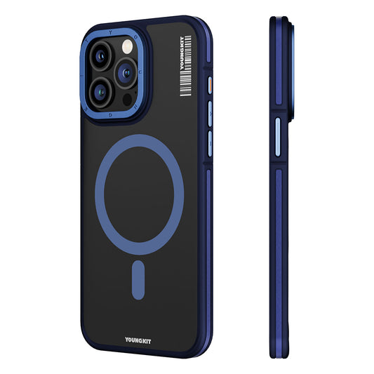 Apple iPhone 15 Pro Max Kılıf M-safe Şarj Özellikli Youngkit Rock Sand Serisi Kapak Mavi