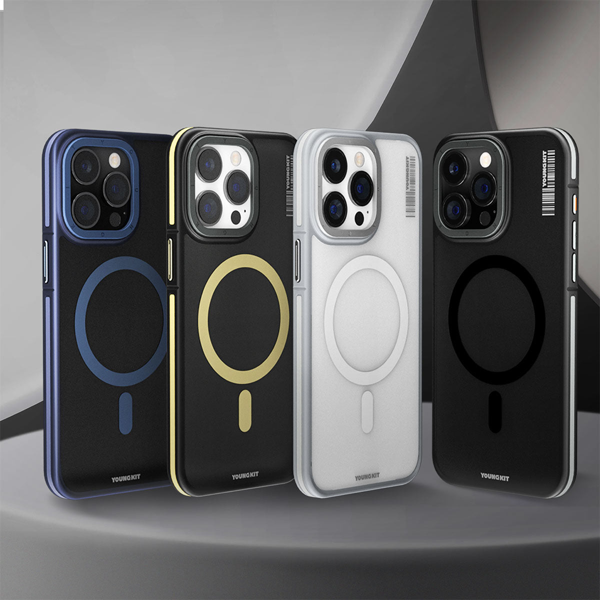 Apple iPhone 15 Pro Max Kılıf M-safe Şarj Özellikli Youngkit Rock Sand Serisi Kapak Gri
