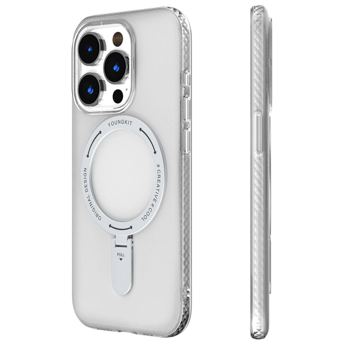 Apple iPhone 15 Pro Max Kılıf M-safe Şarj Özellikli Youngkit Rock Serisi Kapak Beyaz