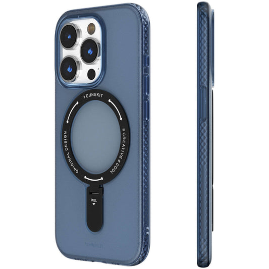 Apple iPhone 15 Pro Max Kılıf M-safe Şarj Özellikli Youngkit Rock Serisi Kapak Mavi