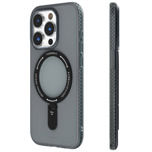 Apple iPhone 15 Pro Max Kılıf M-safe Şarj Özellikli Youngkit Rock Serisi Kapak Siyah