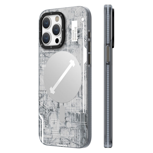 Apple iPhone 15 Pro Max Kılıf M-safe Şarj Özellikli YoungKit Technology Serisi Kapak Beyaz