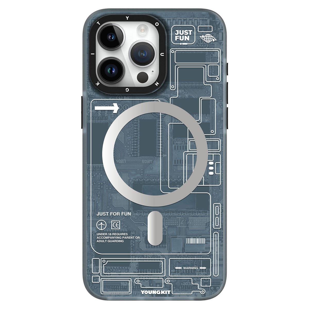 Apple iPhone 15 Pro Max Kılıf M-safe Şarj Özellikli YoungKit Technology Serisi Kapak Mavi