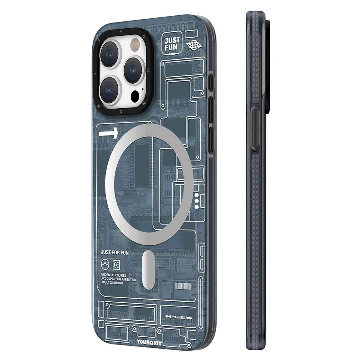Apple iPhone 15 Pro Max Kılıf M-safe Şarj Özellikli YoungKit Technology Serisi Kapak Siyah