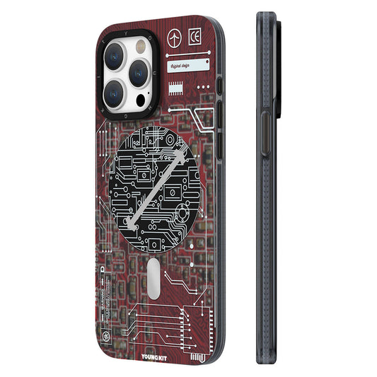 Apple iPhone 15 Pro Max Kılıf M-safe Şarj Özellikli YoungKit Technology Serisi Kapak Kırmızı
