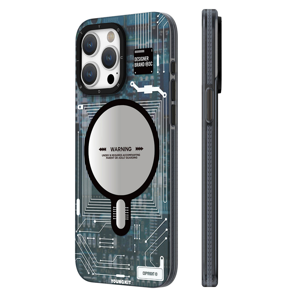 Apple iPhone 15 Pro Max Kılıf M-safe Şarj Özellikli YoungKit Technology Serisi Kapak Mavi