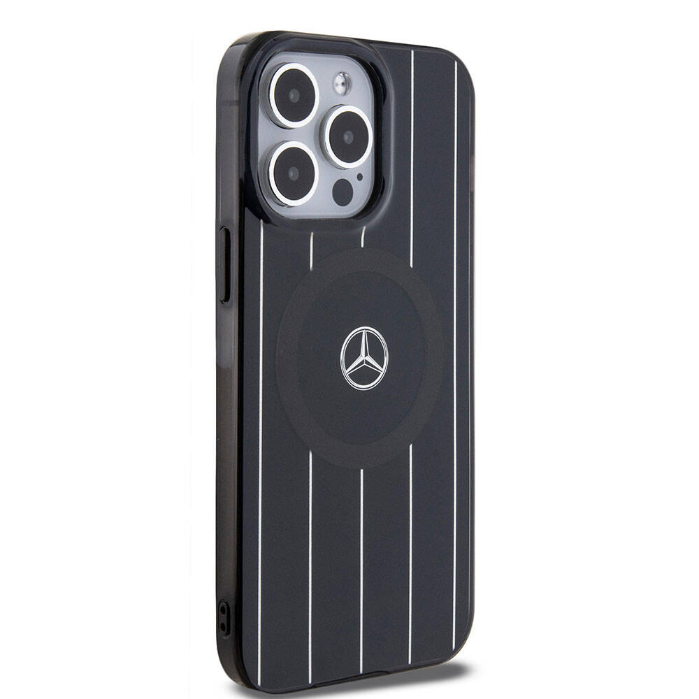 Apple iPhone 15 Pro Max Kılıf Mercedes Benz Orjinal Lisanslı M-safe Şarj Özellikli Çift Katmanlı Paralel Çizgi Desenli Kapak Beyaz