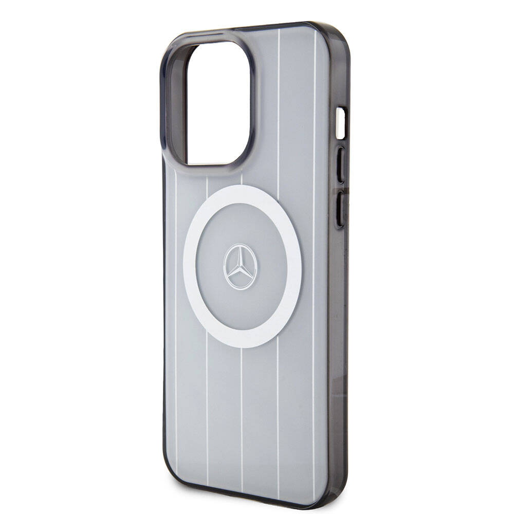 Apple iPhone 15 Pro Max Kılıf Mercedes Benz Orjinal Lisanslı M-safe Şarj Özellikli Çift Katmanlı Paralel Çizgi Desenli Kapak Beyaz
