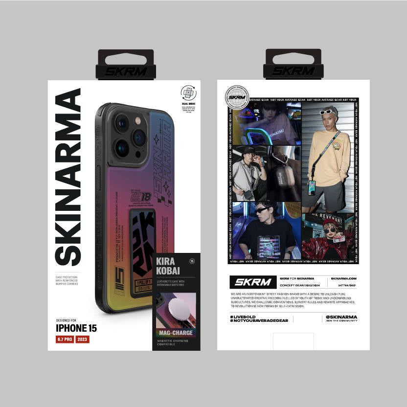 Apple iPhone 15 Pro Max Kılıf SkinArma Holografik Tasarımlı Standlı Deri Görünümlü Kira Kobai Kapak Colorful
