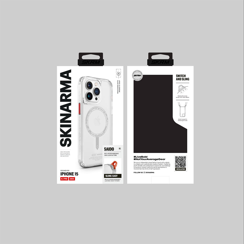 Apple iPhone 15 Pro Max Kılıf SkinArma Şeffaf Airbag Tasarımlı M-safe Şarj Özellikli Saido Kapak Renksiz