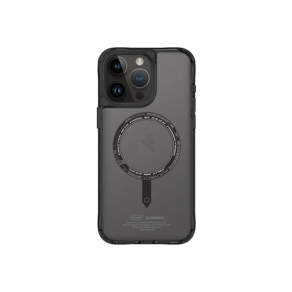Apple iPhone 15 Pro Max Kılıf SkinArma Şeffaf M-safe Şarj Özellikli Kado Kartlıklı Saido Kapak Siyah