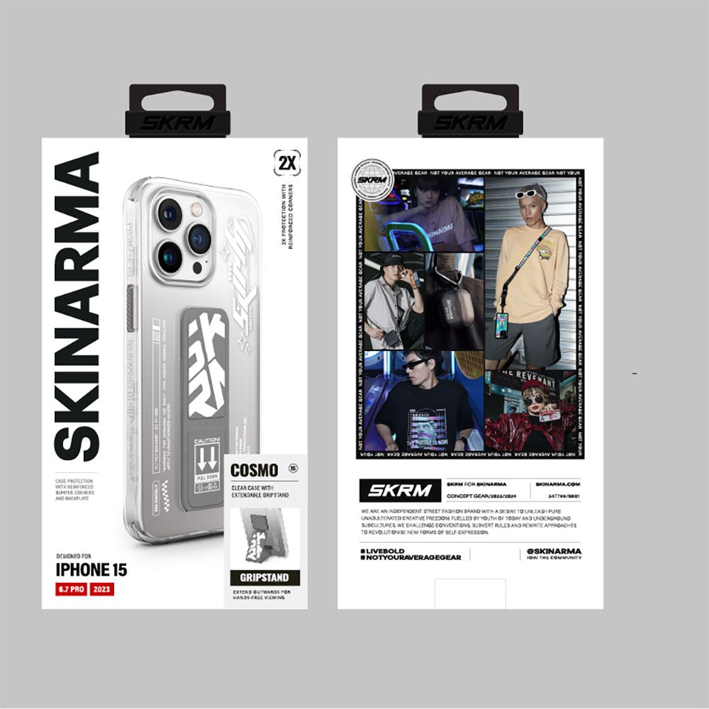 Apple iPhone 15 Pro Max Kılıf SkinArma Şeffaf Renk Geçişli Airbag Tasarımlı Standlı Cosmo Kapak Gri