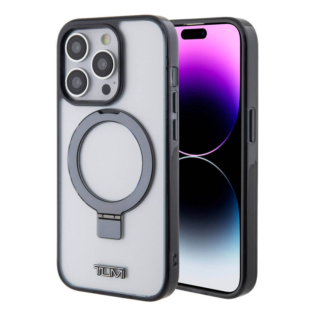 Apple iPhone 15 Pro Max Kılıf TUMI Orjinal Lisanslı M-safe Şarj Özellikli Metal Logolu Ring Standlı Silikon Kapak Beyaz