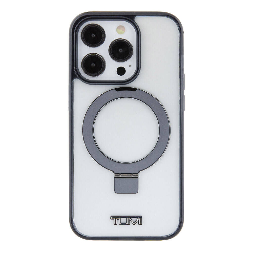 Apple iPhone 15 Pro Max Kılıf TUMI Orjinal Lisanslı M-safe Şarj Özellikli Metal Logolu Ring Standlı Silikon Kapak Beyaz