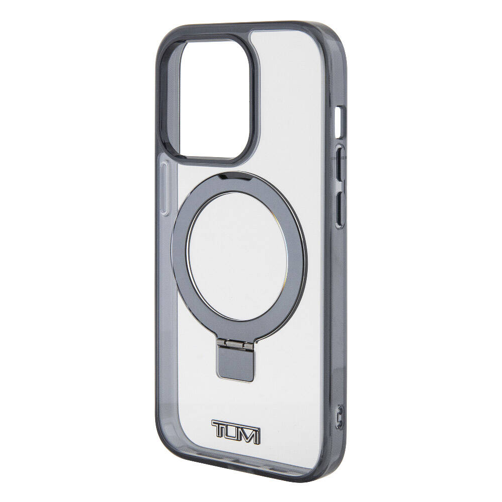 Apple iPhone 15 Pro Max Kılıf TUMI Orjinal Lisanslı M-safe Şarj Özellikli Metal Logolu Ring Standlı Silikon Kapak Beyaz