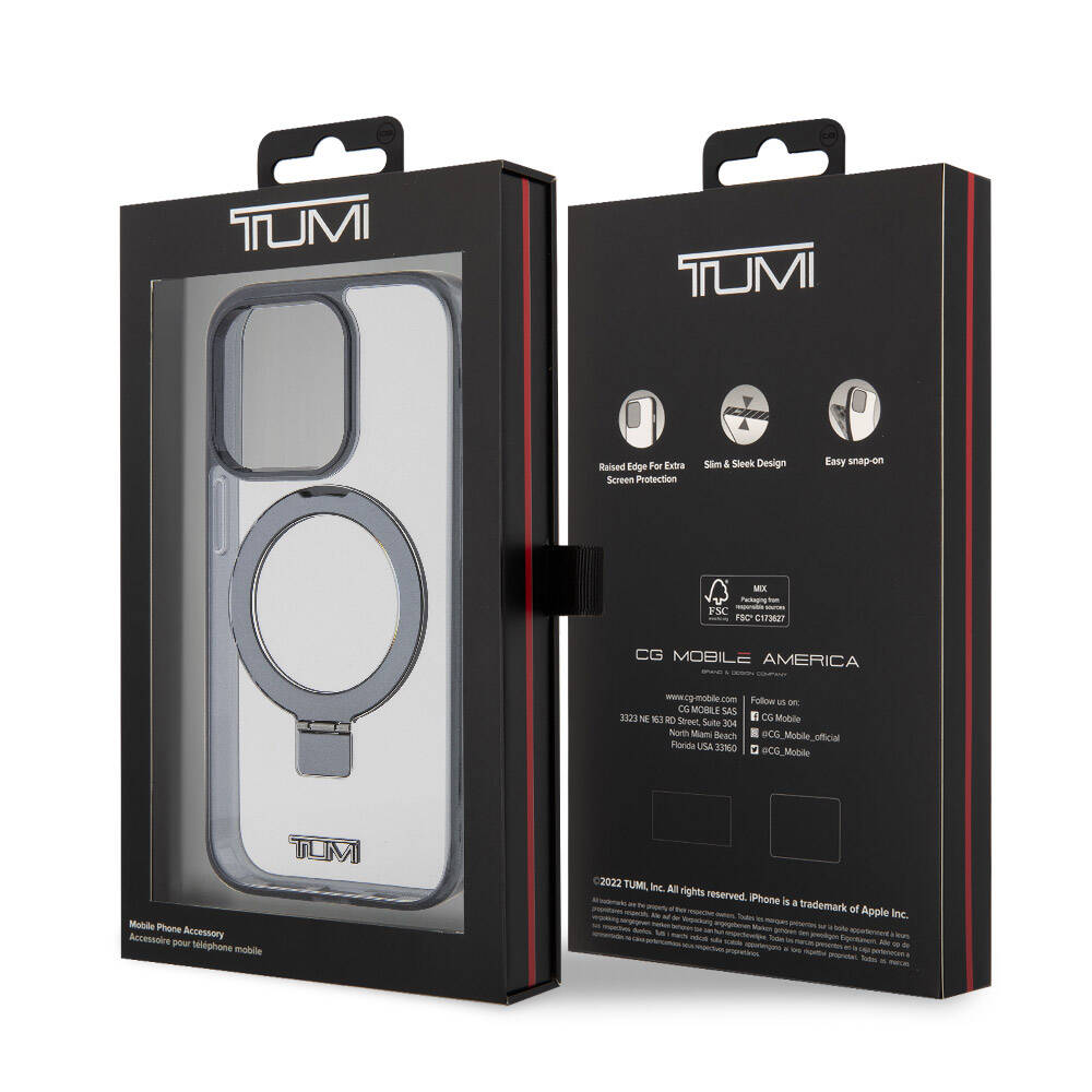 Apple iPhone 15 Pro Max Kılıf TUMI Orjinal Lisanslı M-safe Şarj Özellikli Metal Logolu Ring Standlı Silikon Kapak Beyaz