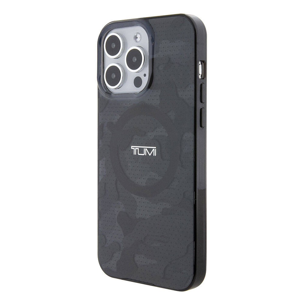 Apple iPhone 15 Pro Max Kılıf TUMI Orjinal Lisanslı M-safe Şarj Özellikli PC TPU Çift Katmanlı Kamuflaj Desenli Kapak Gri