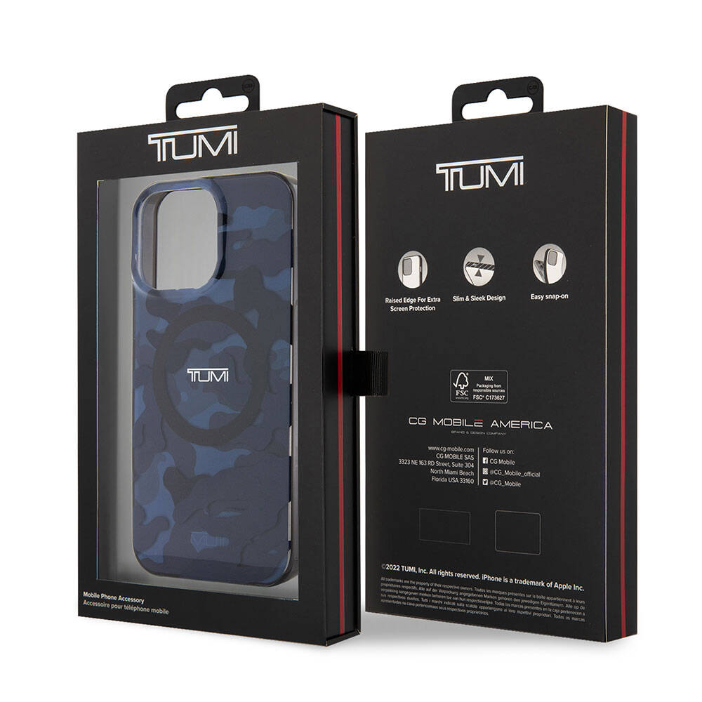 Apple iPhone 15 Pro Max Kılıf TUMI Orjinal Lisanslı M-safe Şarj Özellikli PC TPU Çift Katmanlı Kamuflaj Desenli Kapak Gri