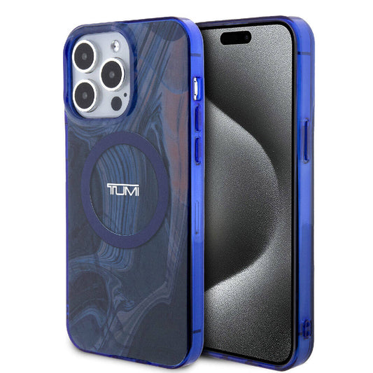 Apple iPhone 15 Pro Max Kılıf TUMI Orjinal Lisanslı M-safe Şarj Özellikli PC TPU Çift Katmanlı Sıvı Baskılı Kapak Lacivert