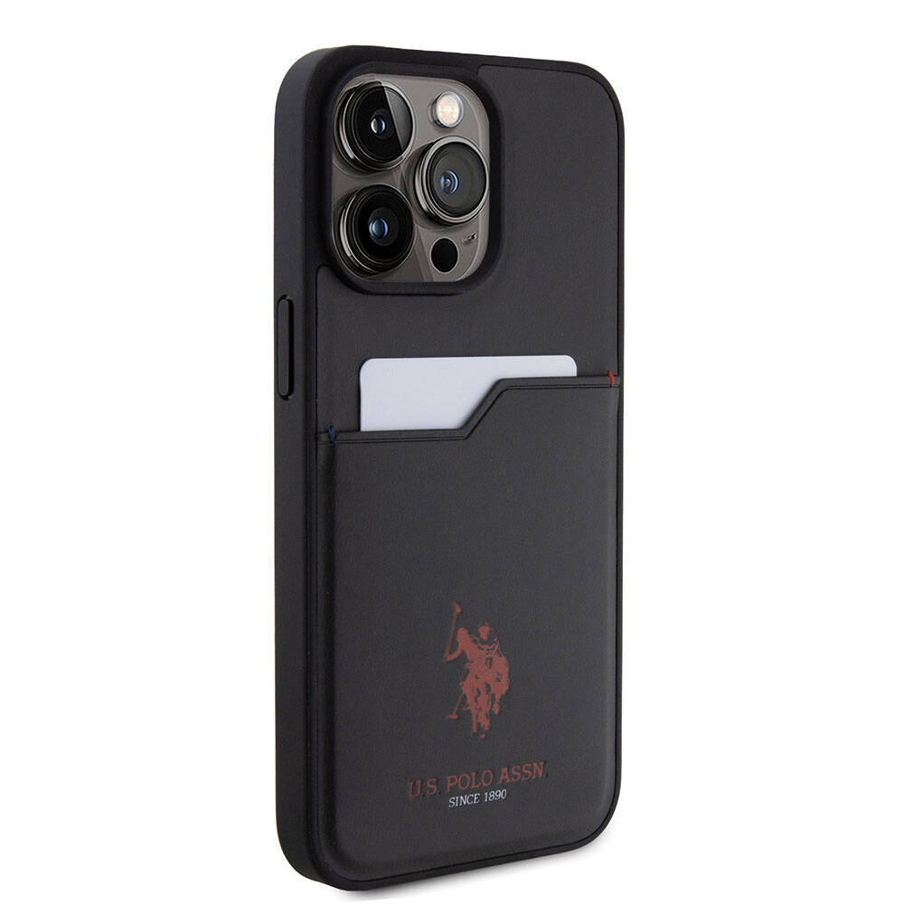 Apple iPhone 15 Pro Max Kılıf U.S. Polo Assn. Orjinal Lisanslı Baskı Logolu PU Kartlıklı Kapak Kırmızı