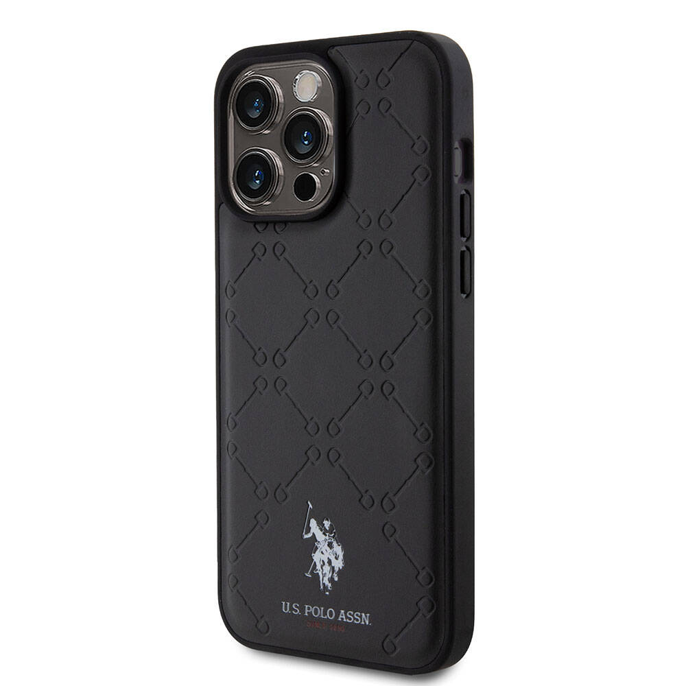 Apple iPhone 15 Pro Max Kılıf U.S. Polo Assn. Orjinal Lisanslı HS Desenli Baskı Logolu Suni Deri Kapak Siyah