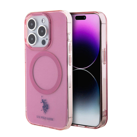 Apple iPhone 15 Pro Max Kılıf U.S. Polo Assn. Orjinal Lisanslı M-safe Şarj Özellikli Transparan Tasarım Kapak Pembe