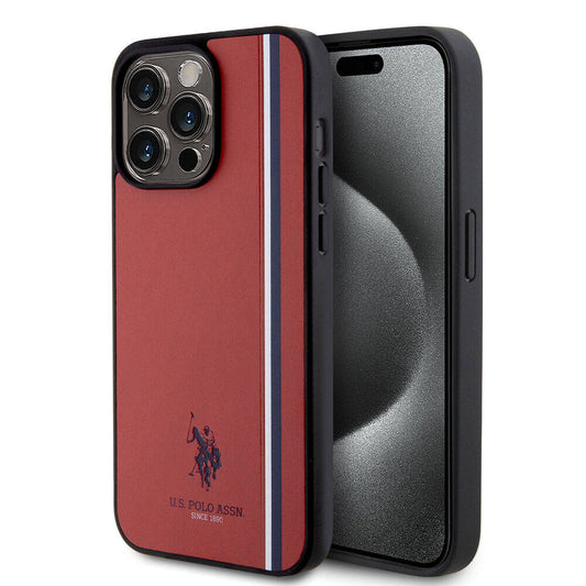 Apple iPhone 15 Pro Max Kılıf U.S. Polo Assn. Orjinal Lisanslı Üç Renk Şerit Tasarımlı Baskı Logolu Kapak Lacivert