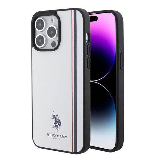 Apple iPhone 15 Pro Max Kılıf U.S. Polo Assn. Orjinal Lisanslı Üç Renk Şerit Tasarımlı Baskı Logolu Kapak Beyaz