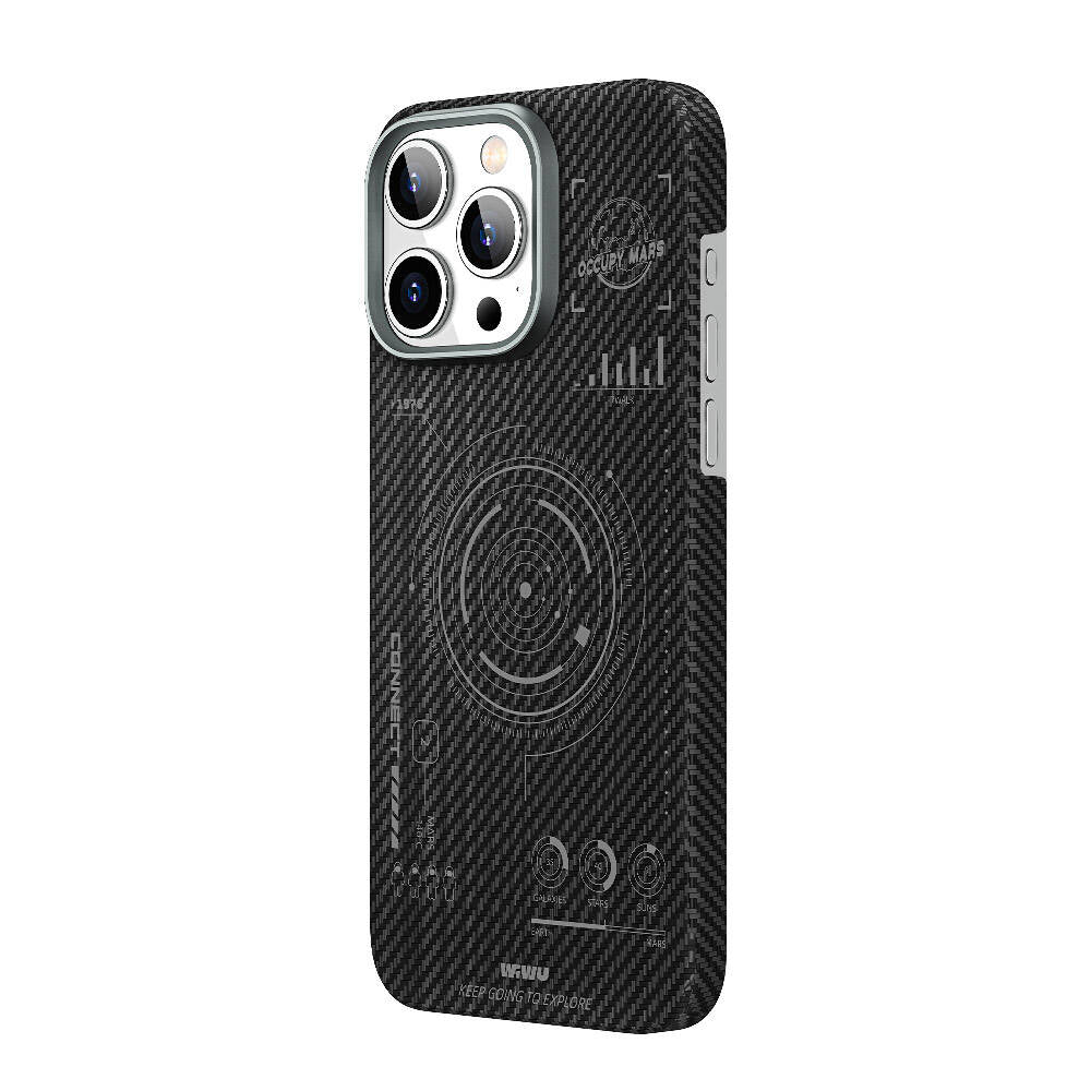 Apple iPhone 15 Pro Max Kılıf Wiwu HHX-016 Karbon Fiber 600D Mars Kevlar Kapak Siyah