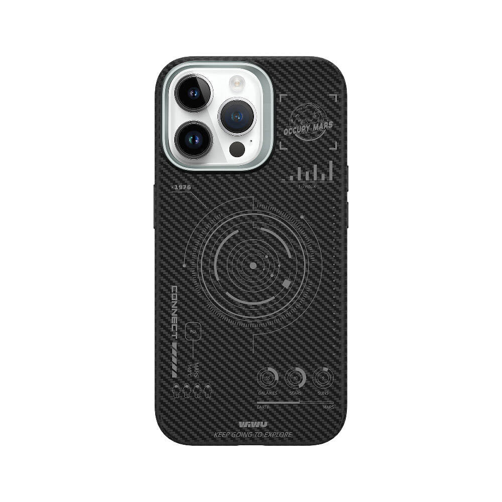Apple iPhone 15 Pro Max Kılıf Wiwu HHX-016 Karbon Fiber 600D Mars Kevlar Kapak Siyah