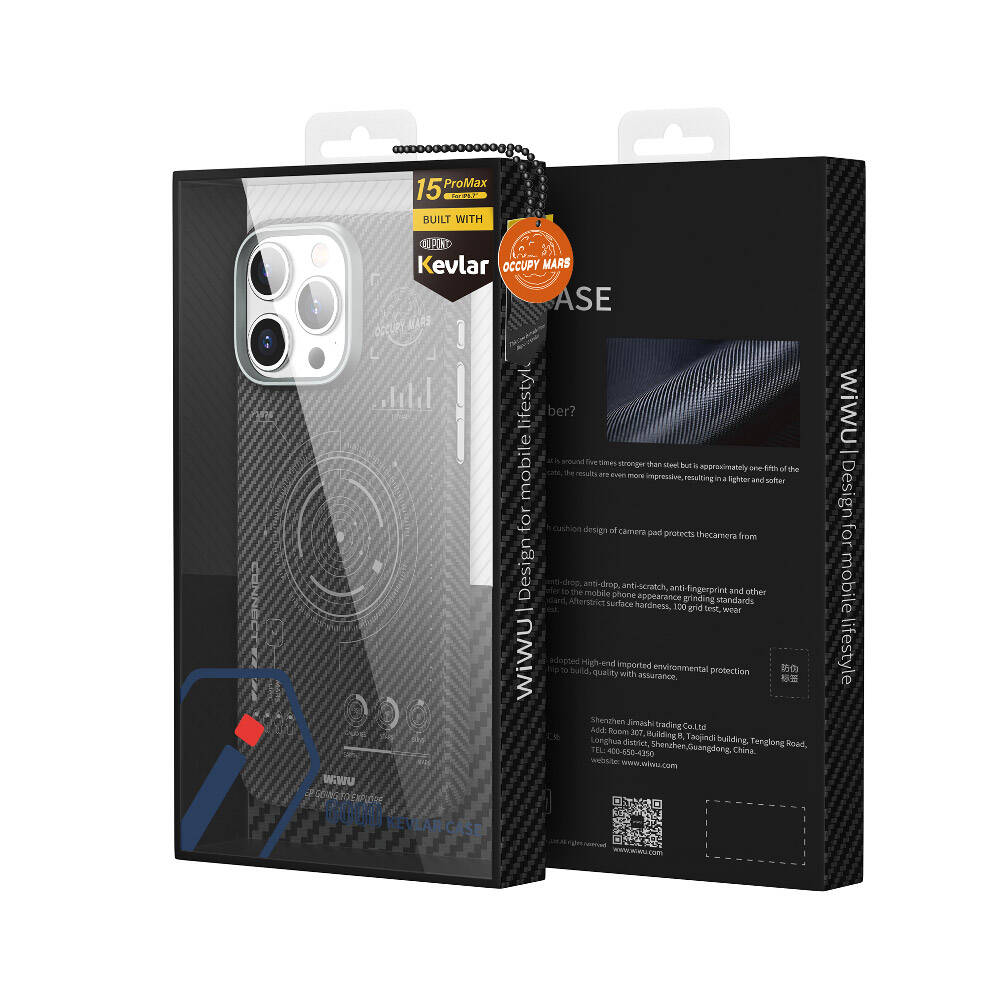 Apple iPhone 15 Pro Max Kılıf Wiwu HHX-016 Karbon Fiber 600D Mars Kevlar Kapak Siyah